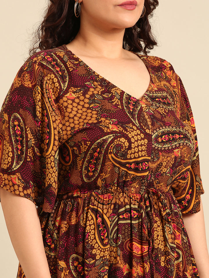 Brown Paisley Printed Dress