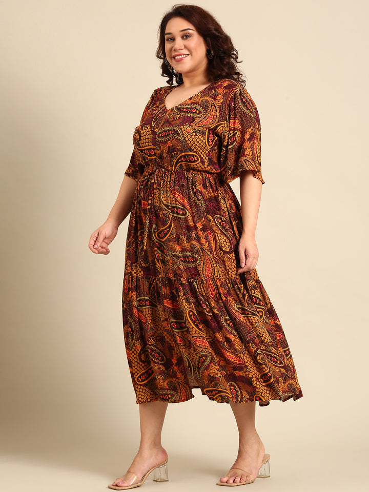 Brown Paisley Printed Dress