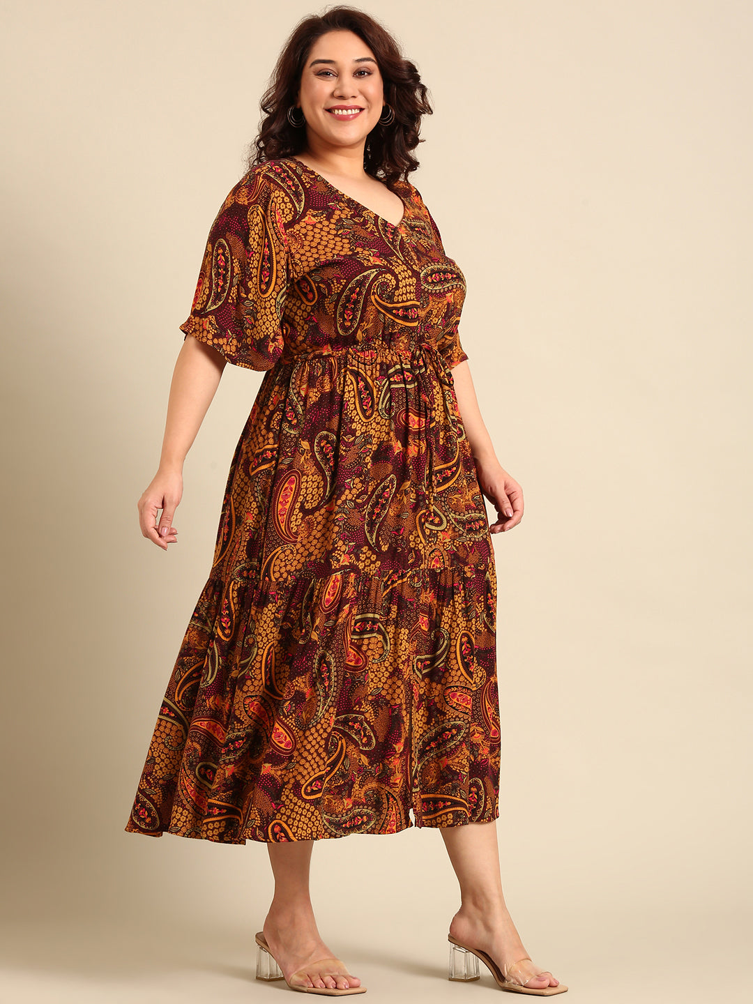 Brown Paisley Printed Dress