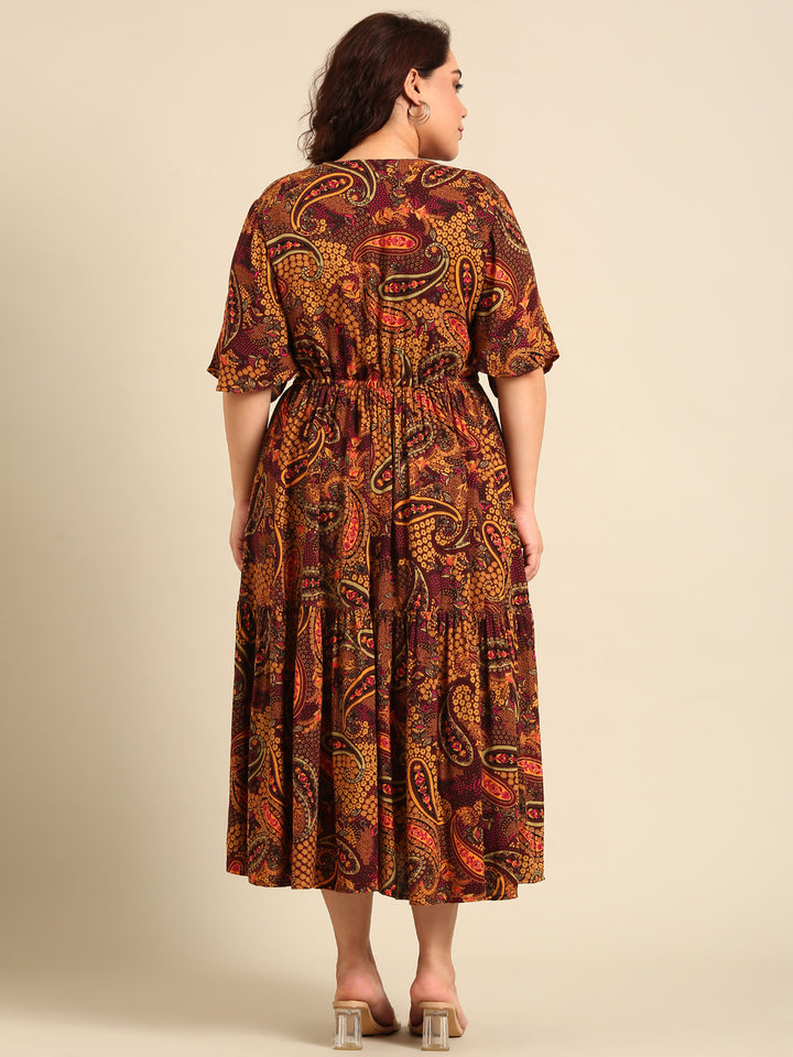 Brown Paisley Printed Dress