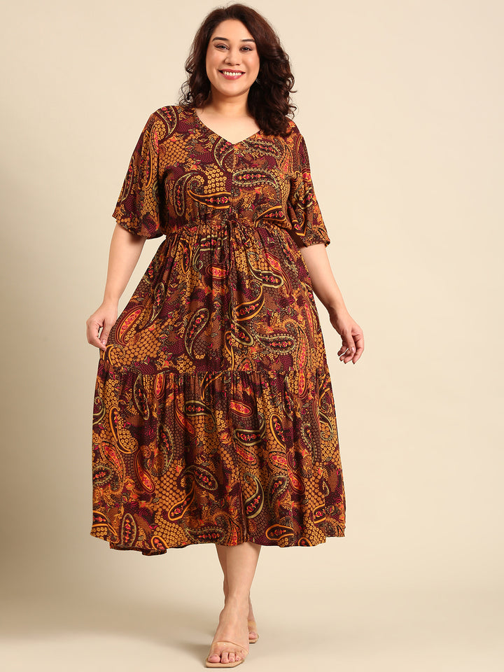 Brown Paisley Printed Dress