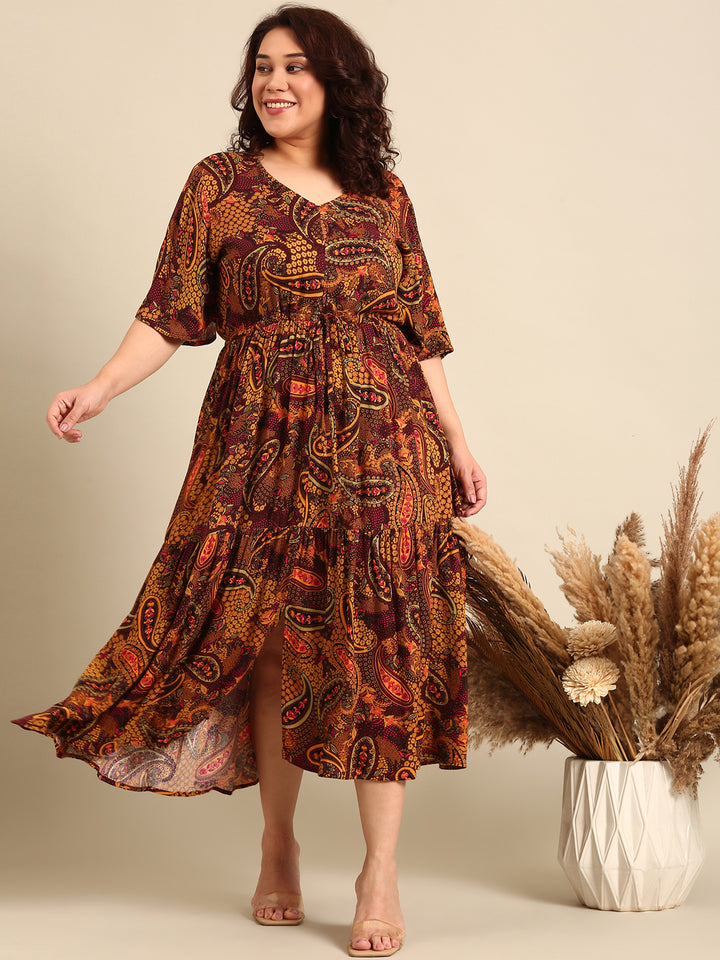 Brown Paisley Printed Dress