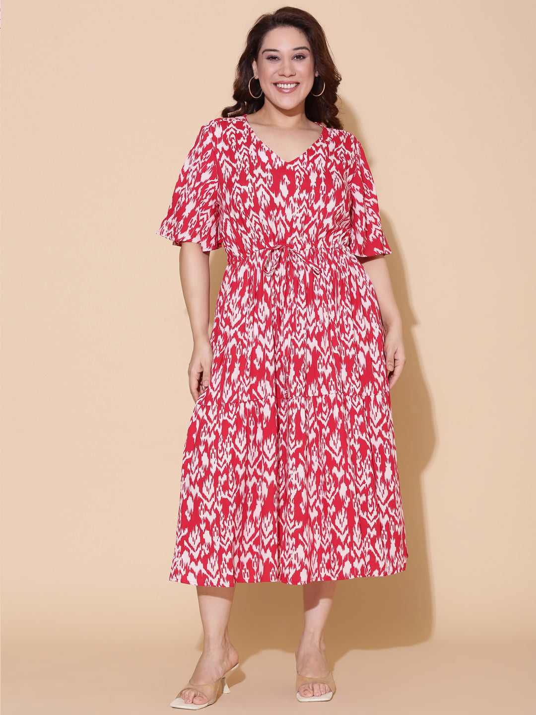 Red Ikkat Printed Maxi Dress