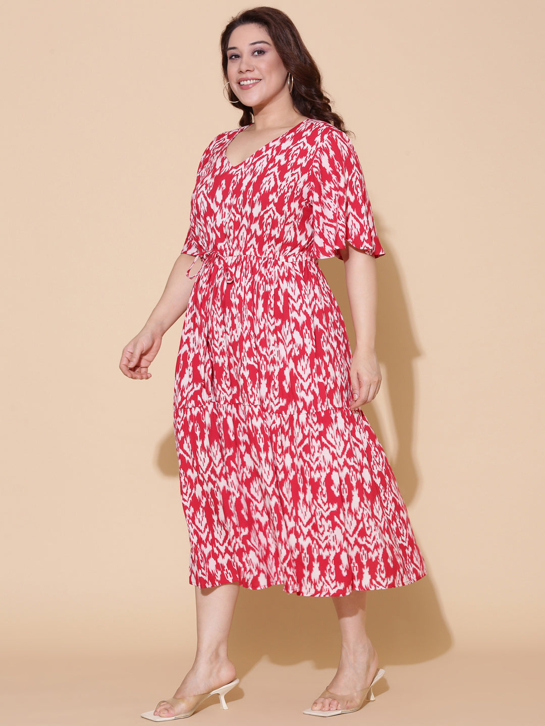 Red Ikkat Printed Maxi Dress
