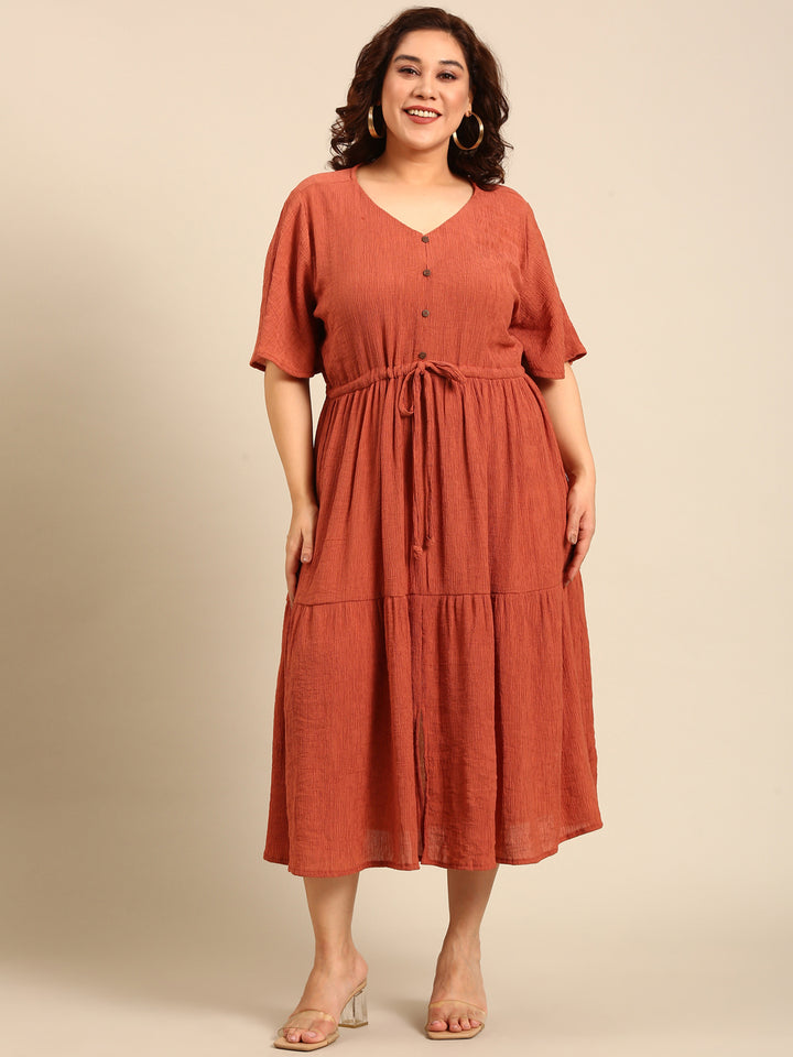 Rust Crepe Knitted Maxi Dress