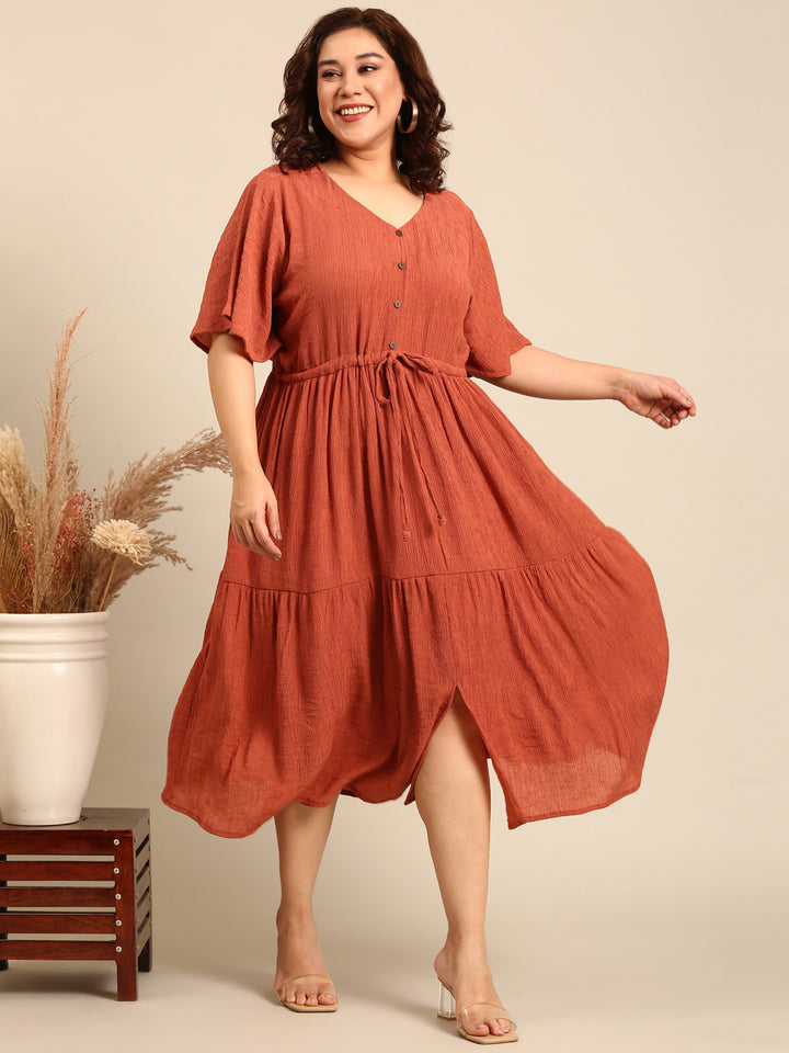 Rust Crepe Knitted Maxi Dress