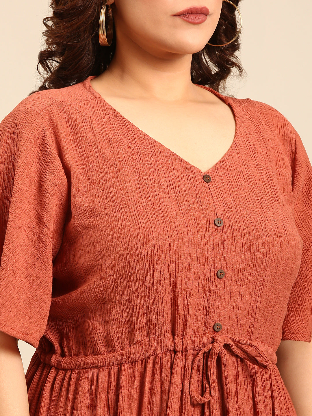 Rust Crepe Knitted Maxi Dress