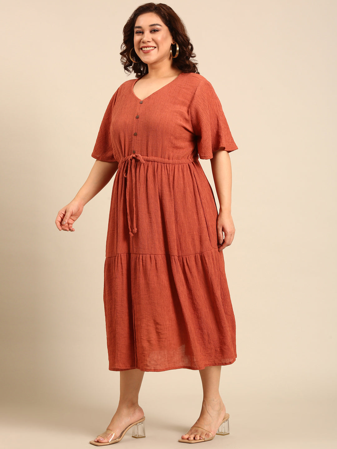 Rust Crepe Knitted Maxi Dress