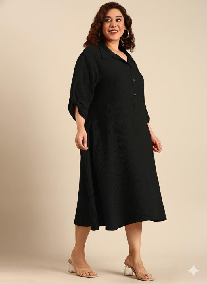 Black Cotton A-Line Dress