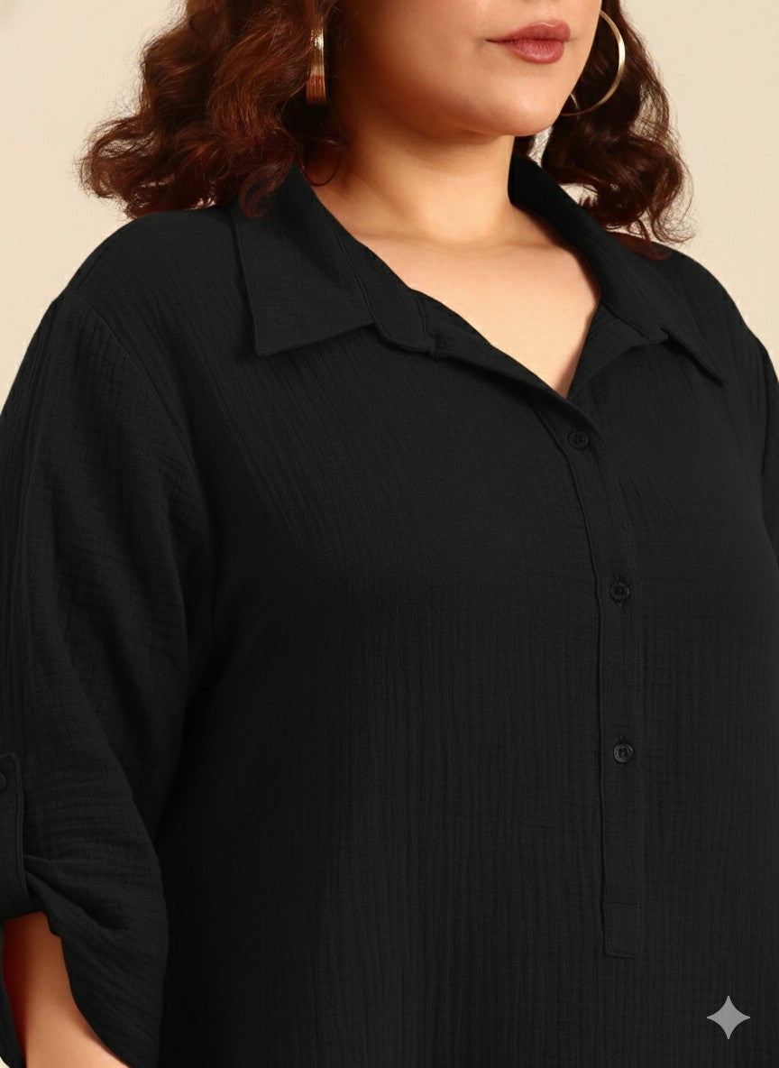 Black Cotton A-Line Dress