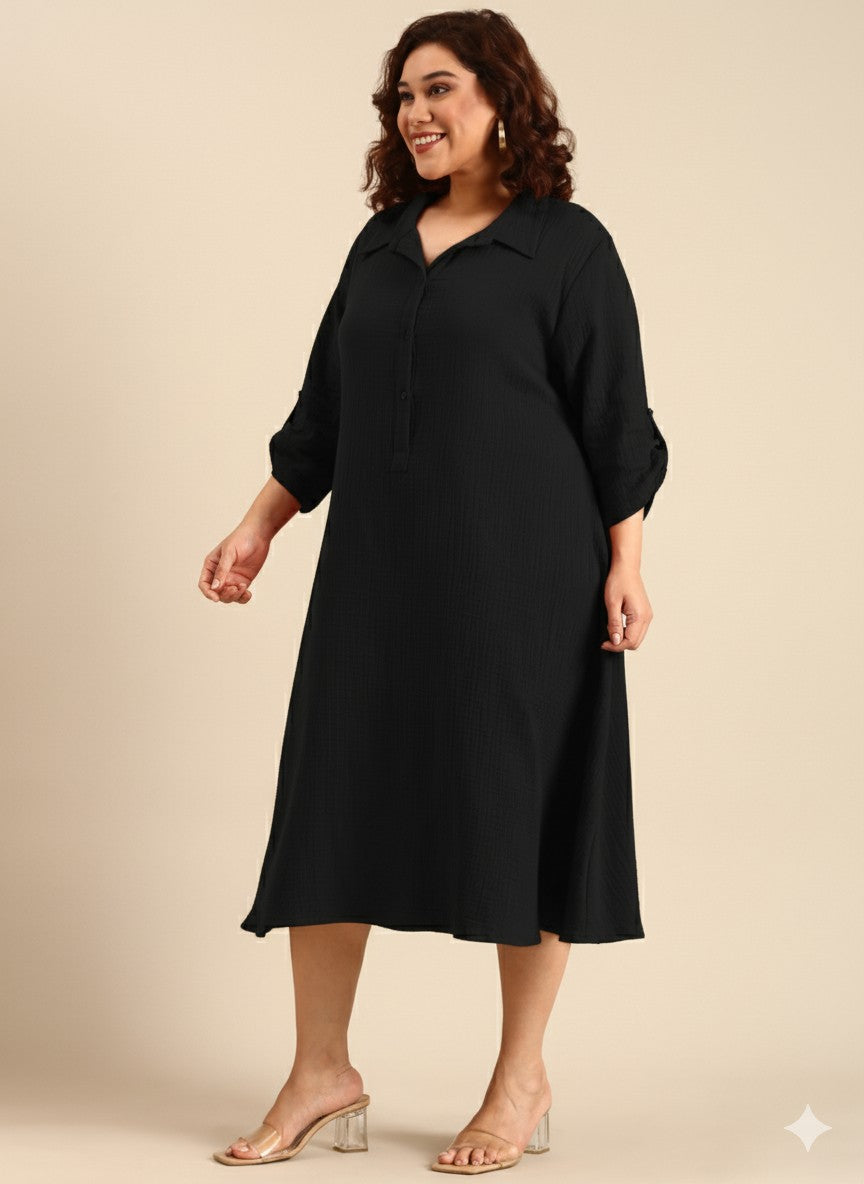 Black Cotton A-Line Dress