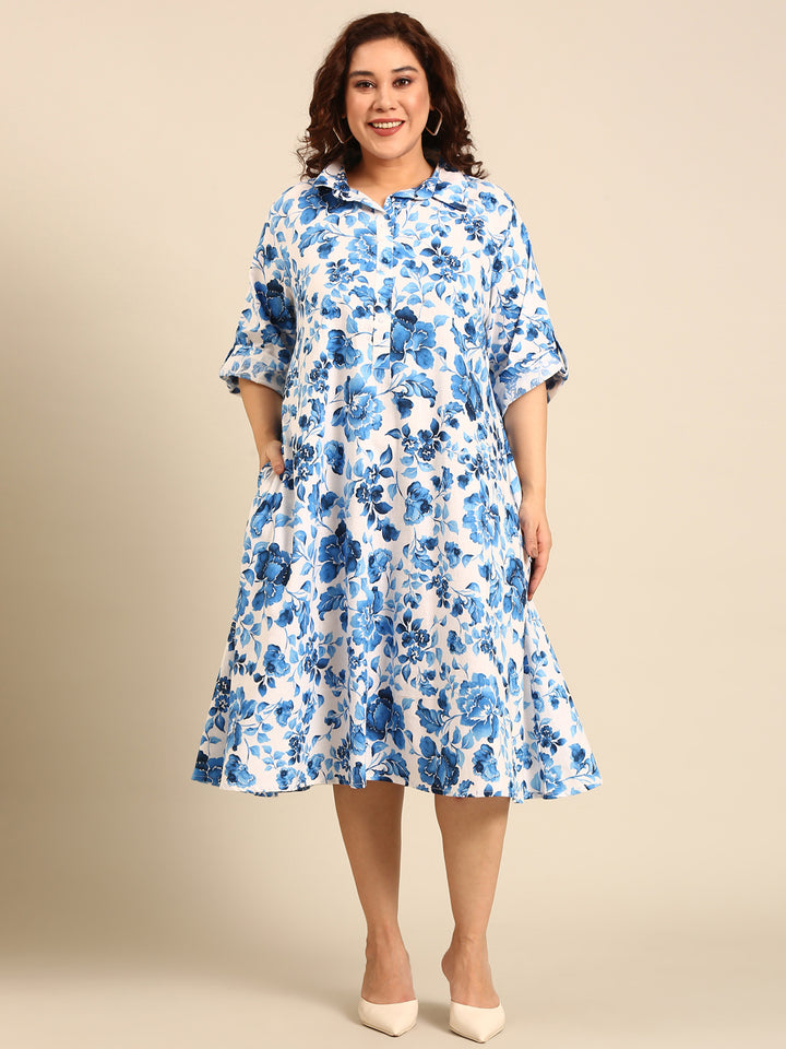 Cotton Floral Print A-Line Dress