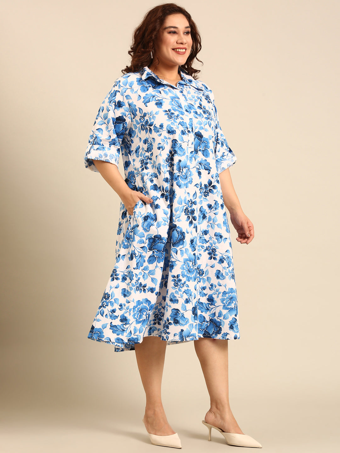 Cotton Floral Print A-Line Dress