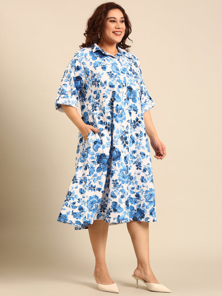 Cotton Floral Print A-Line Dress