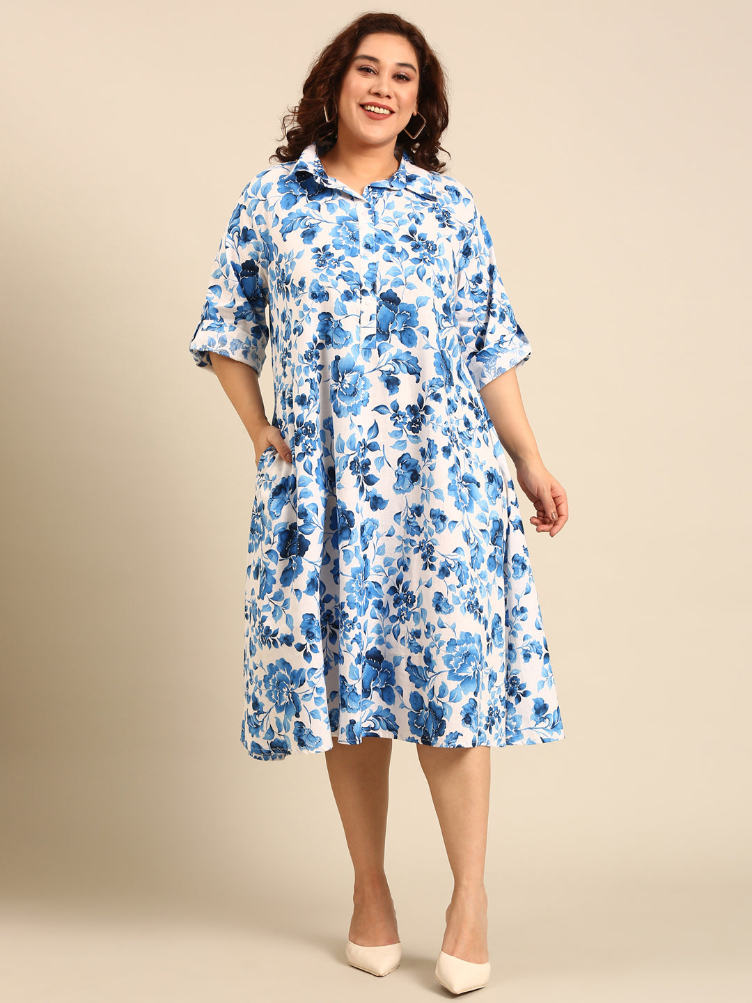 Cotton Floral Print A-Line Dress