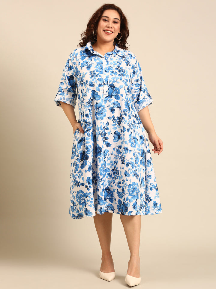 Cotton Floral Print A-Line Dress