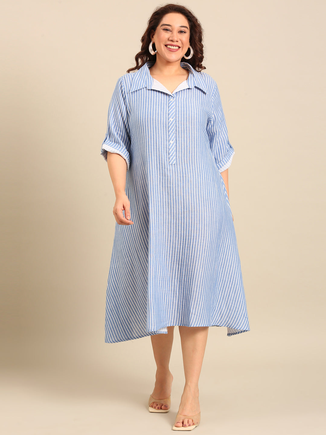Cotton Stripe A-Line Shirt Dress