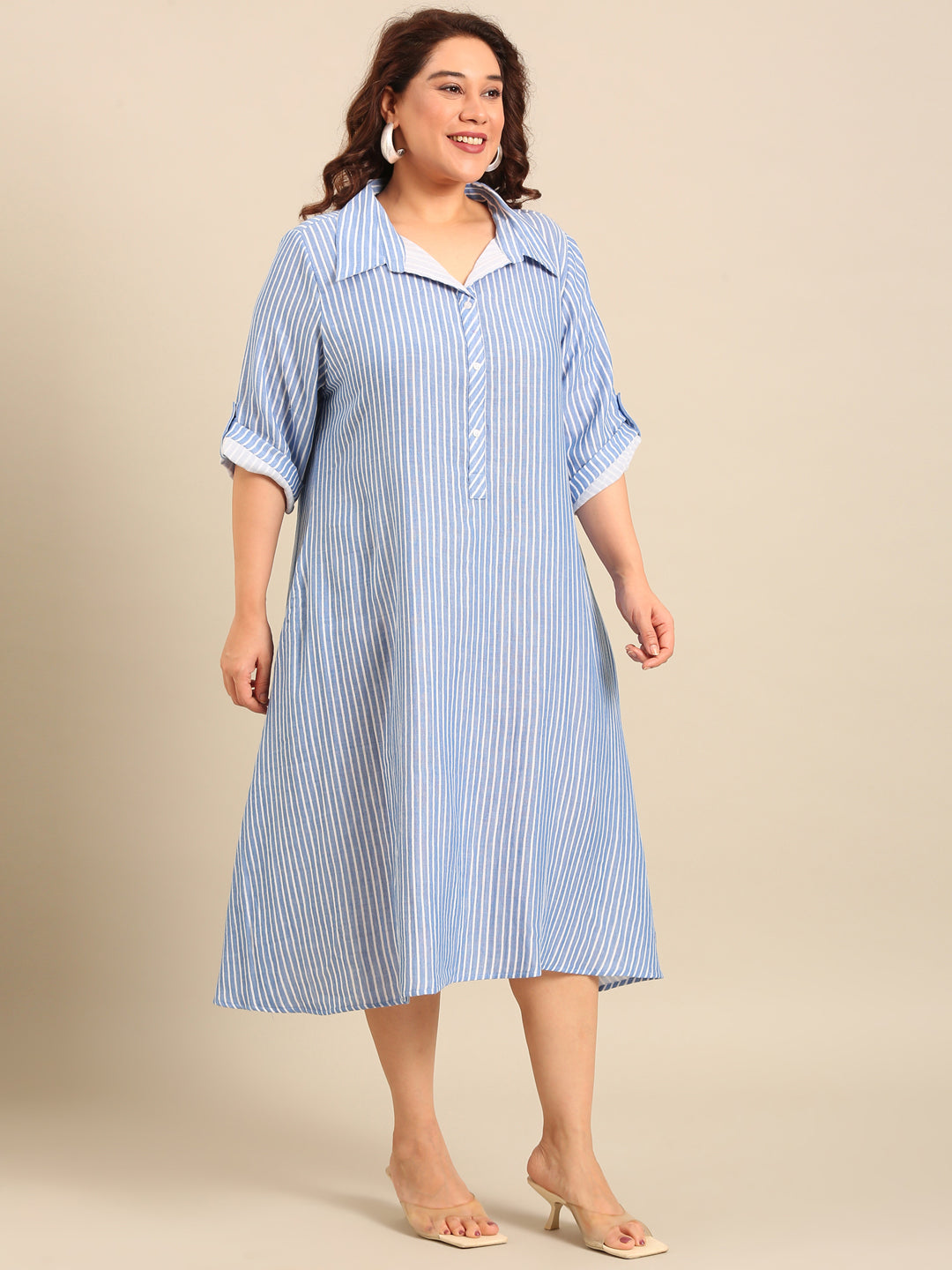 Cotton Stripe A-Line Shirt Dress