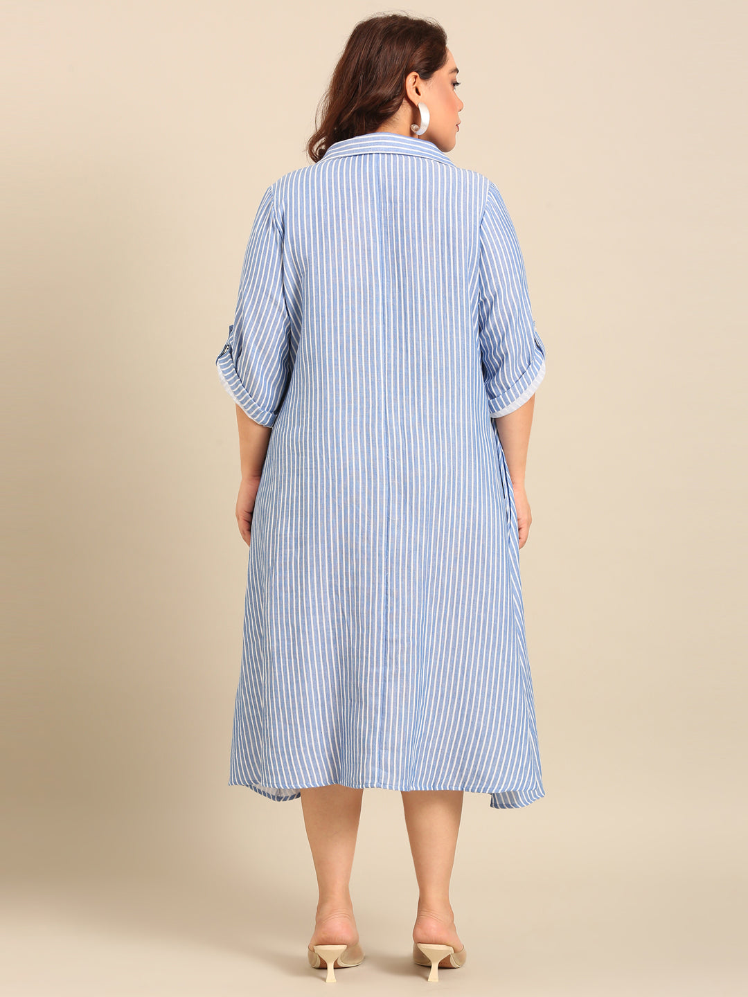 Cotton Stripe A-Line Shirt Dress