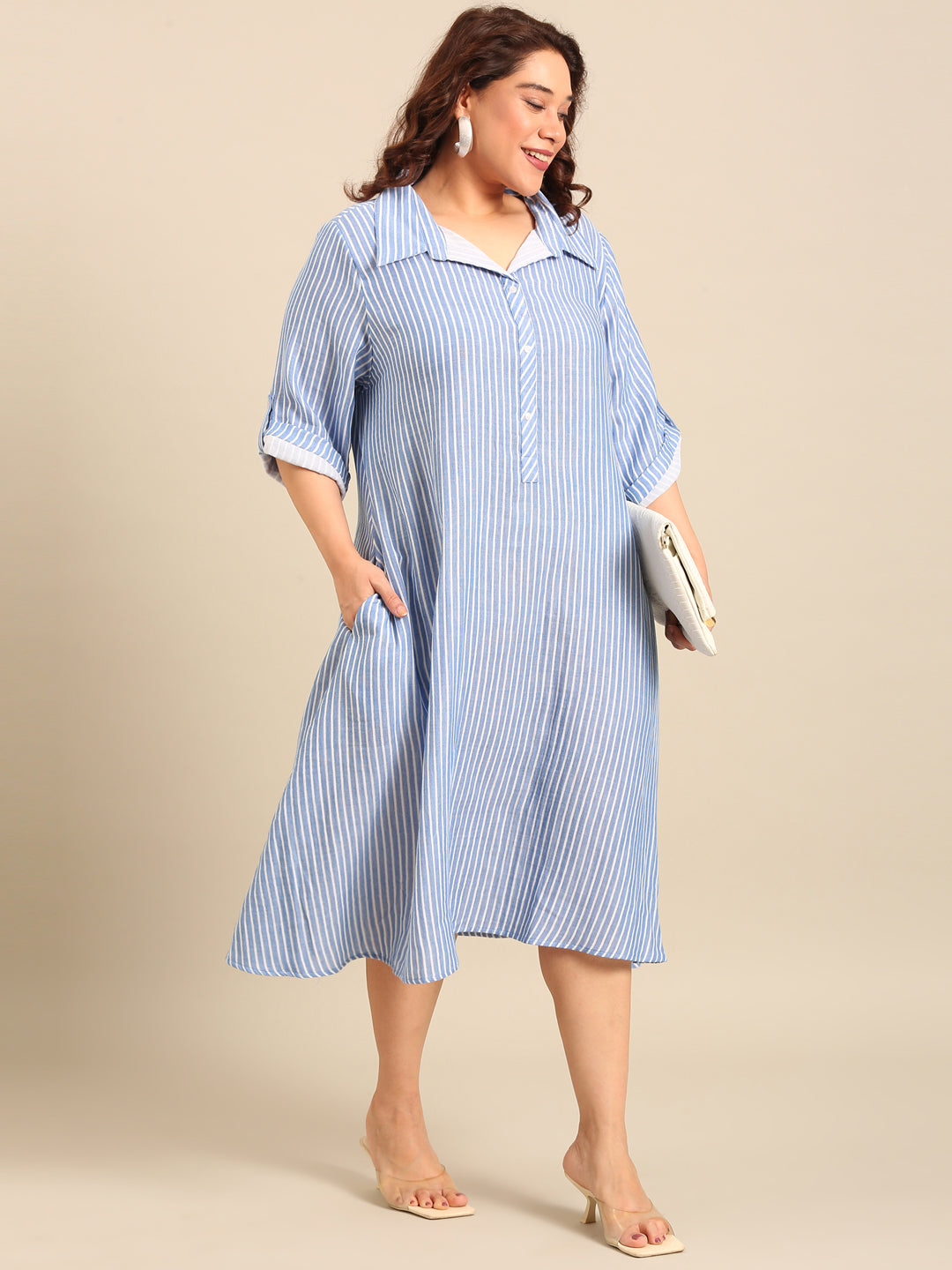 Cotton Stripe A-Line Shirt Dress