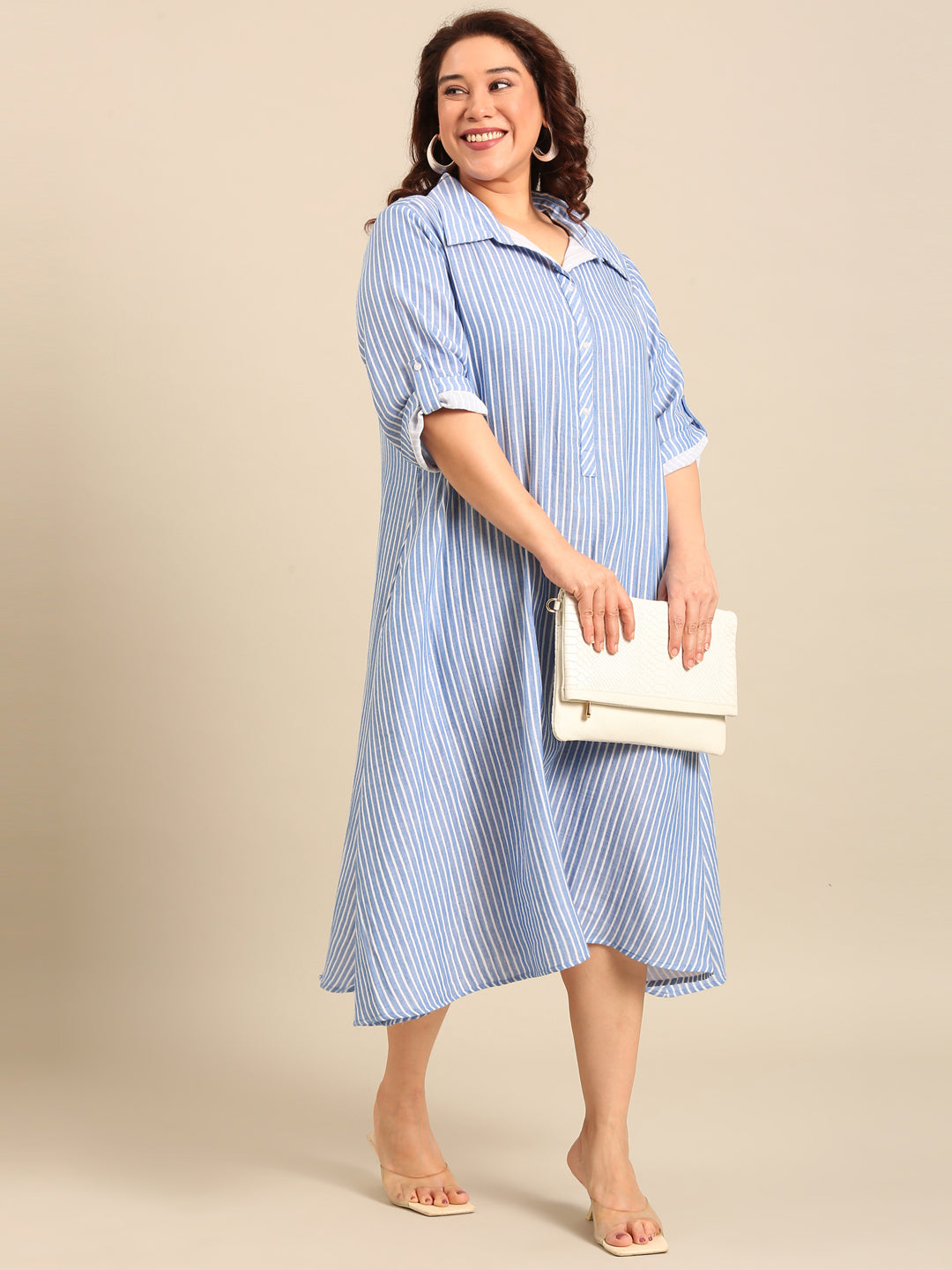 Cotton Stripe A-Line Shirt Dress