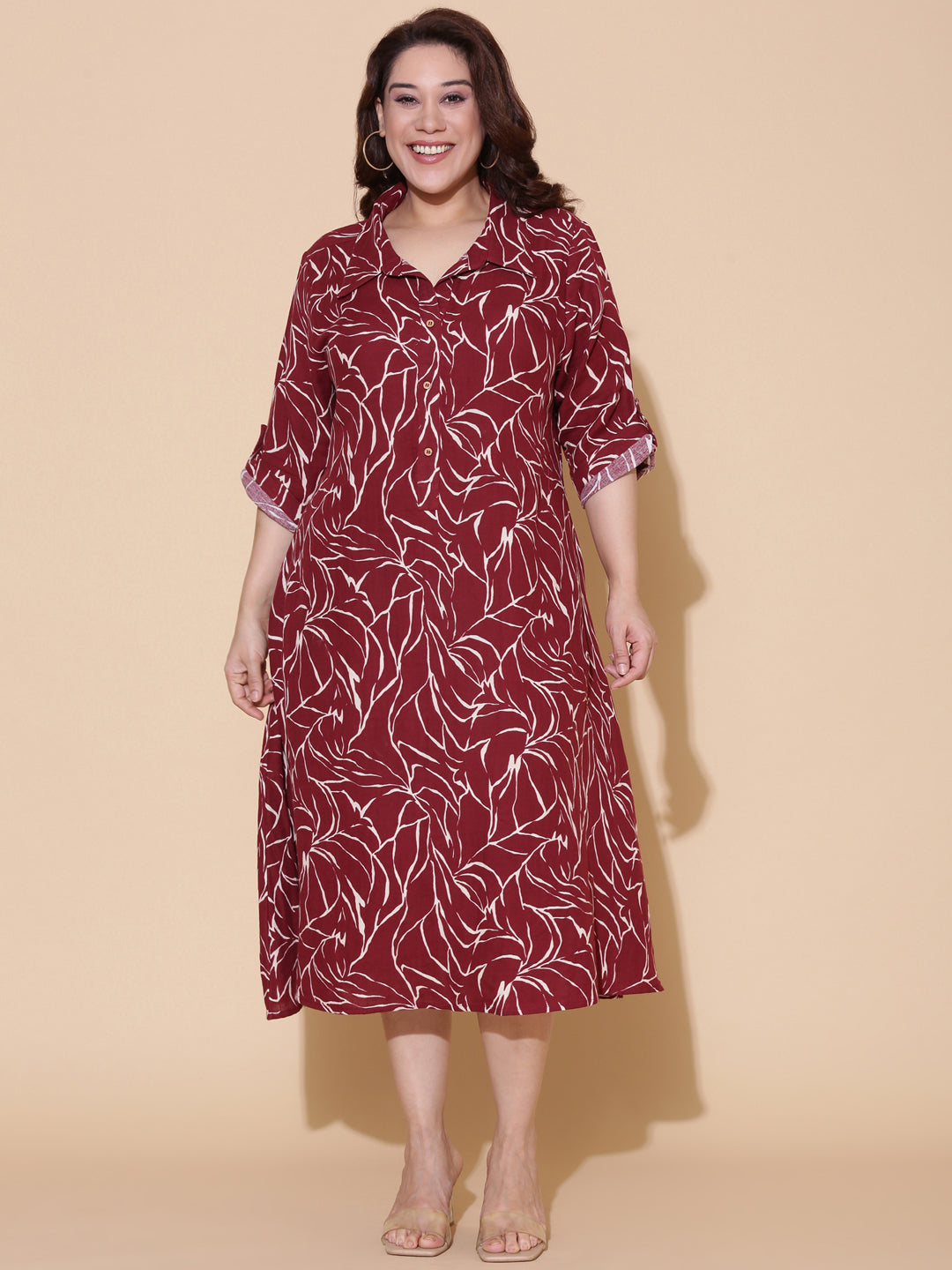Maroon Printed A-Line Dress