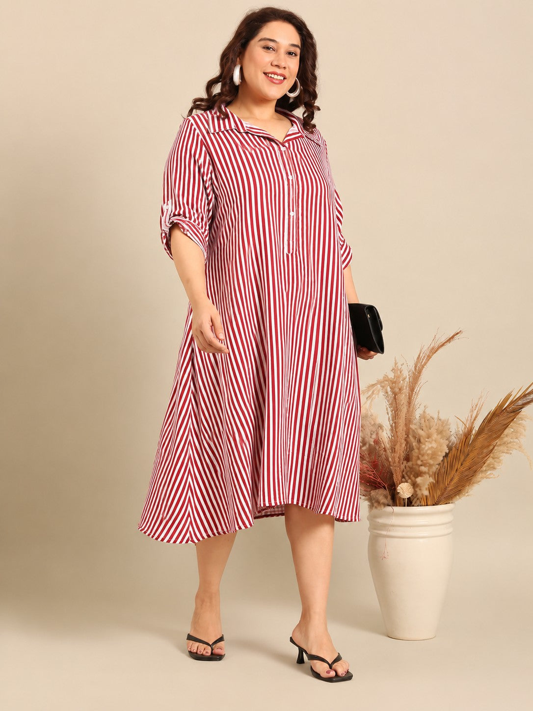 Red & White Striped Shirt Dress