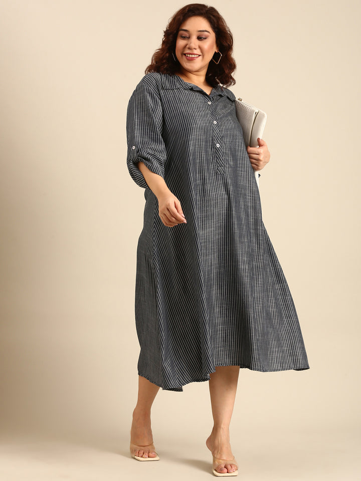 Tencel Striped A-Line Shirt Dress