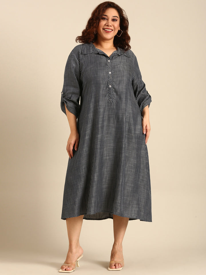 Tencel Striped A-Line Shirt Dress