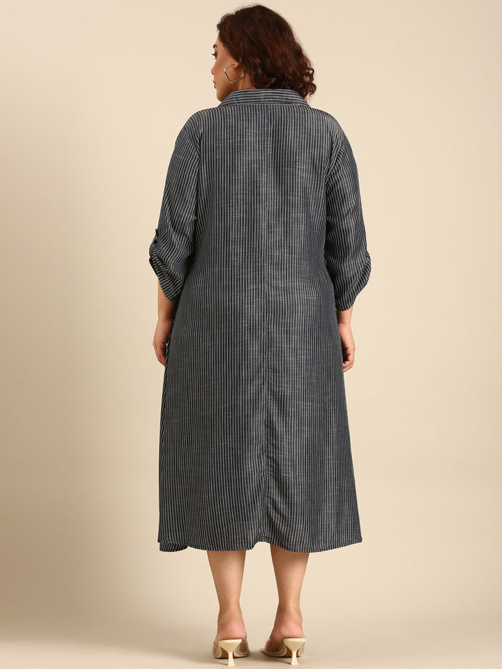 Tencel Striped A-Line Shirt Dress