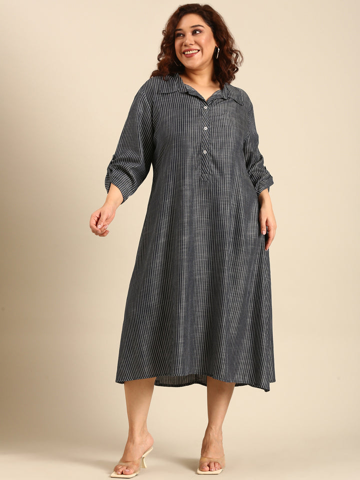 Tencel Striped A-Line Shirt Dress