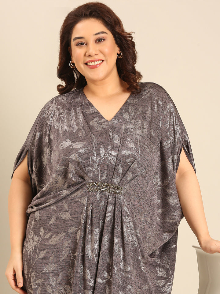 Grey Floral Kaftan Dress