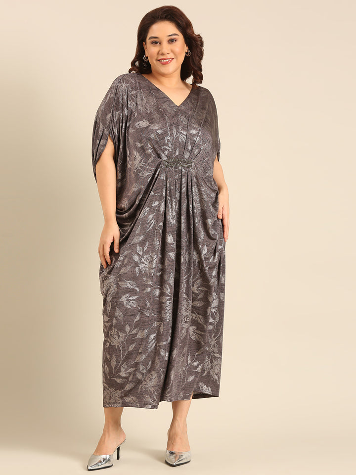 Grey Floral Kaftan Dress