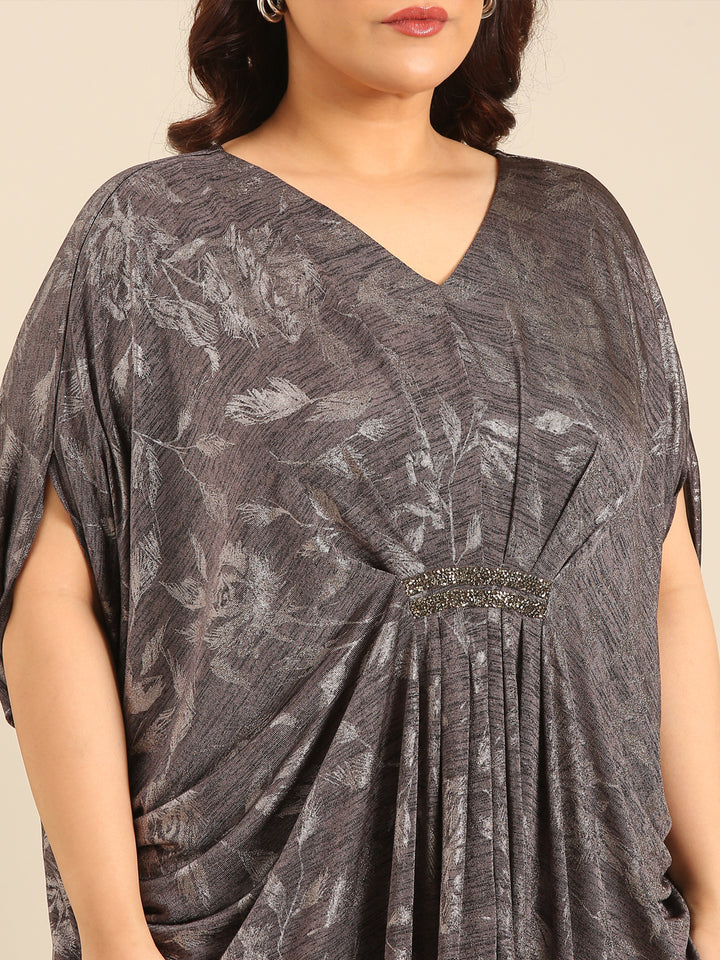 Grey Floral Kaftan Dress