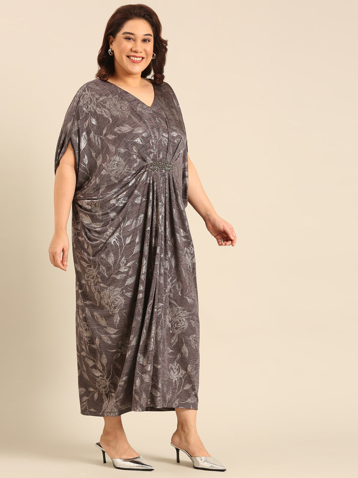 Grey Floral Kaftan Dress