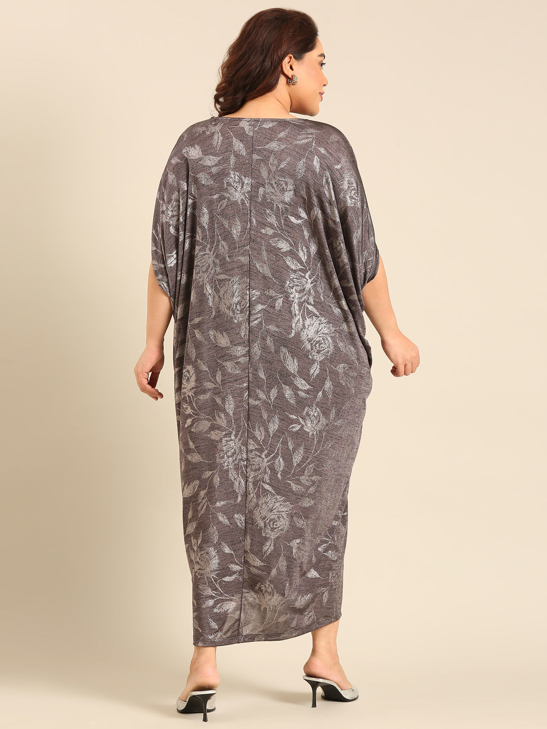 Grey Floral Kaftan Dress