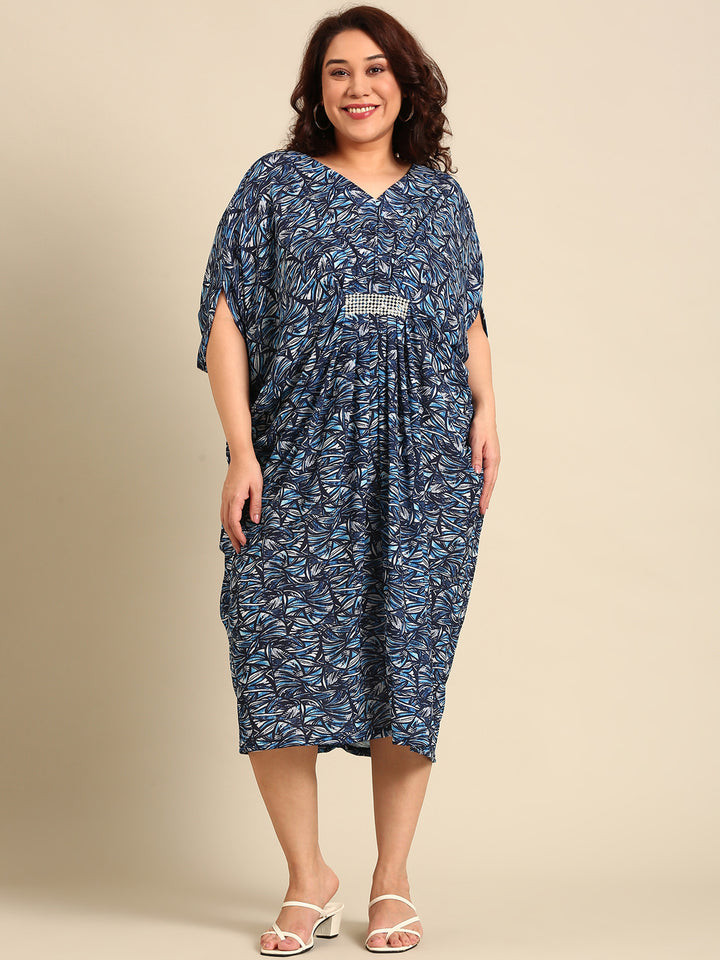 Blue Abstract Printed Kaftan Dress