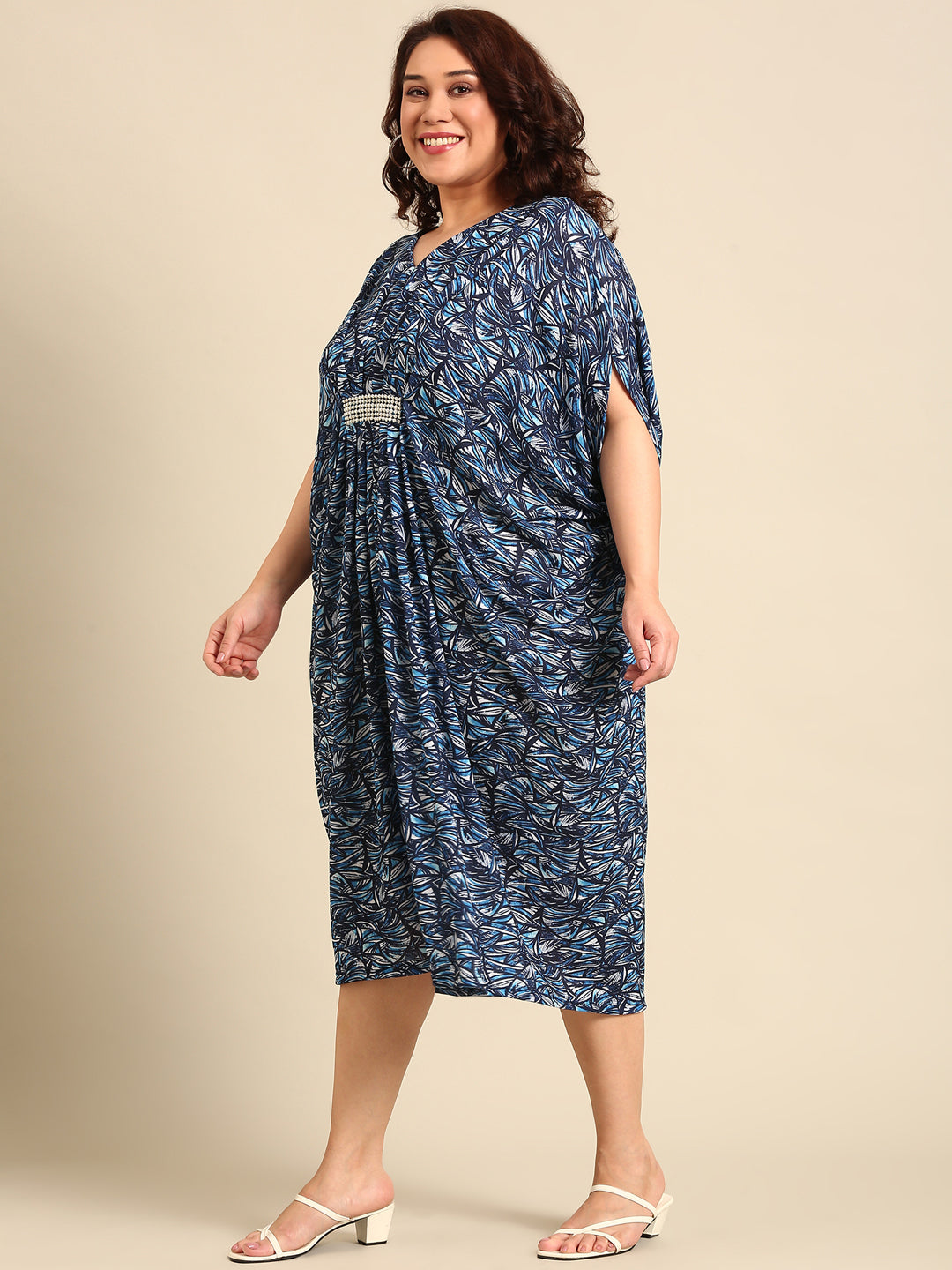 Blue Abstract Printed Kaftan Dress