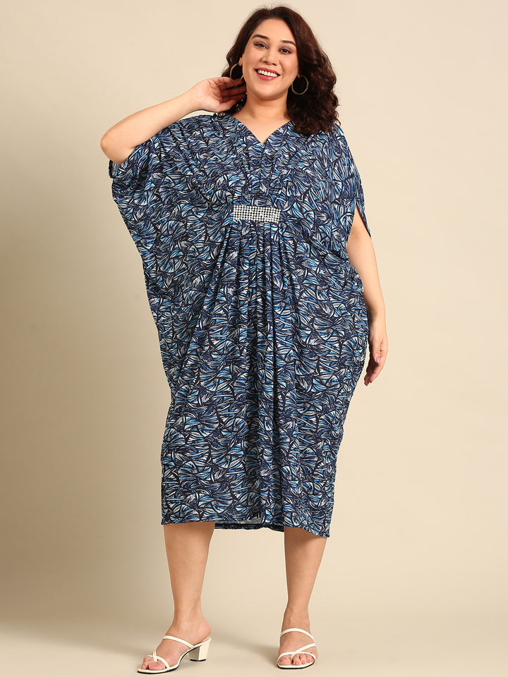 Blue Abstract Printed Kaftan Dress