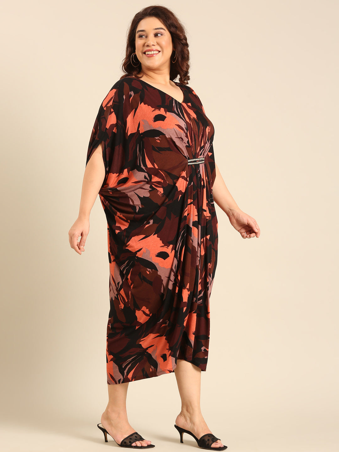 Brown Abstract Print Kaftan Dress