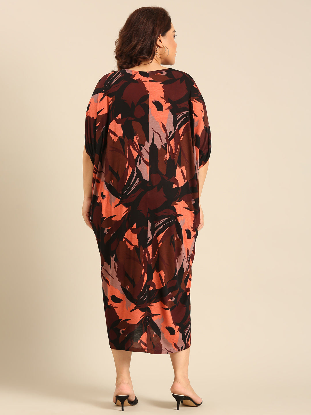 Brown Abstract Print Kaftan Dress