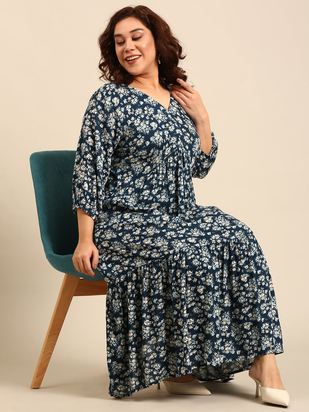 Ditsy Floral Printed Alia-Cut Tiered Dress