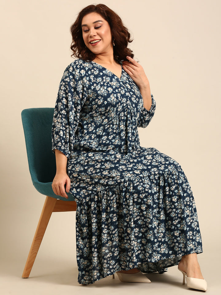 Ditsy Floral Printed Alia-Cut Tiered Dress