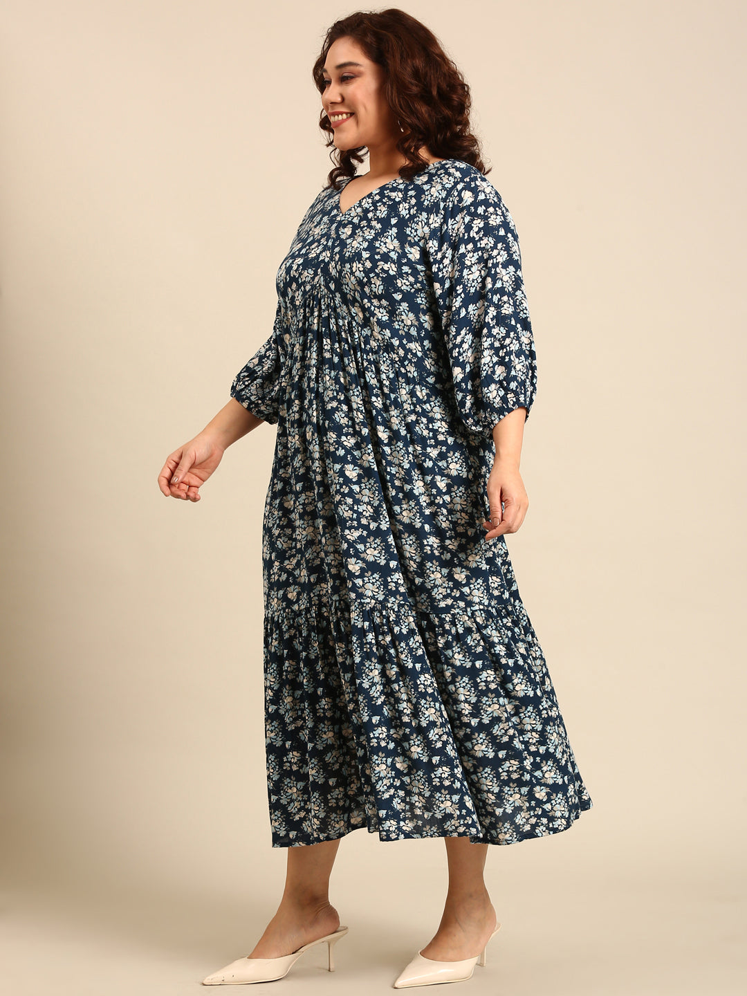 Ditsy Floral Printed Alia-Cut Tiered Dress