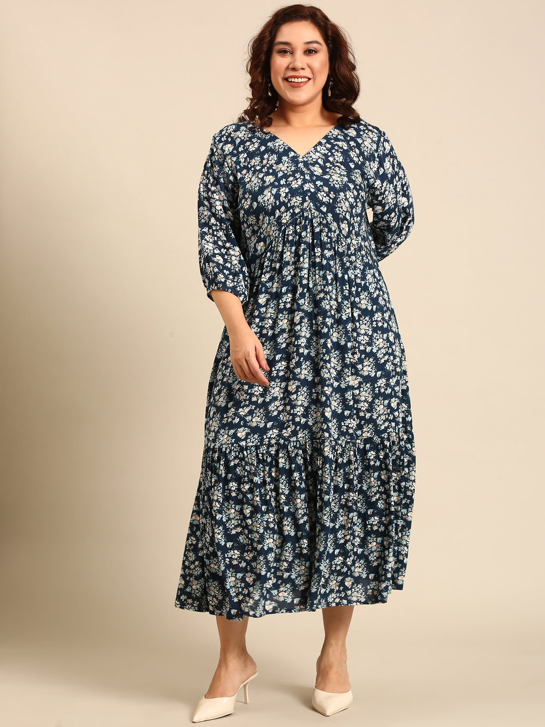 Ditsy Floral Printed Alia-Cut Tiered Dress