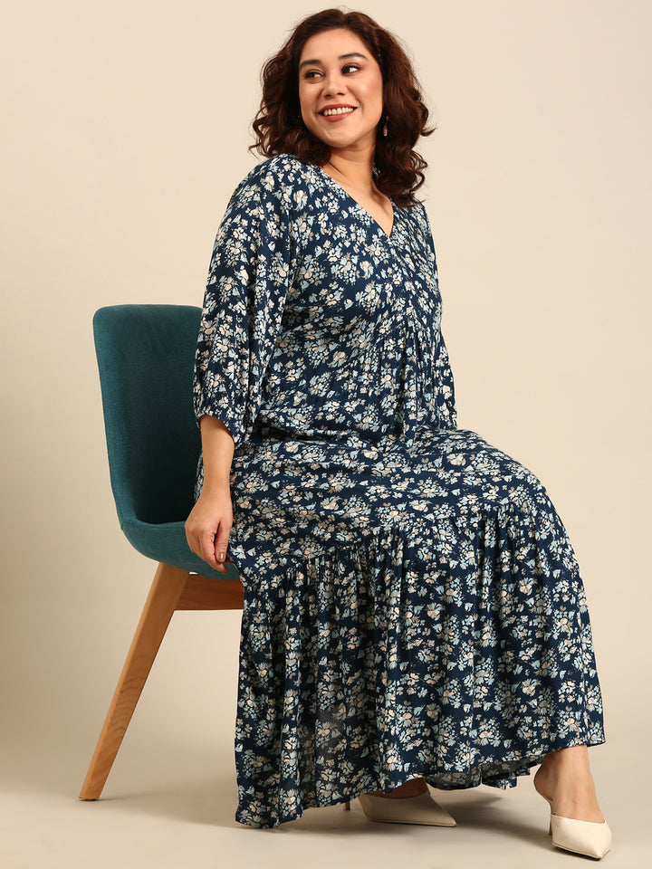 Ditsy Floral Printed Alia-Cut Tiered Dress