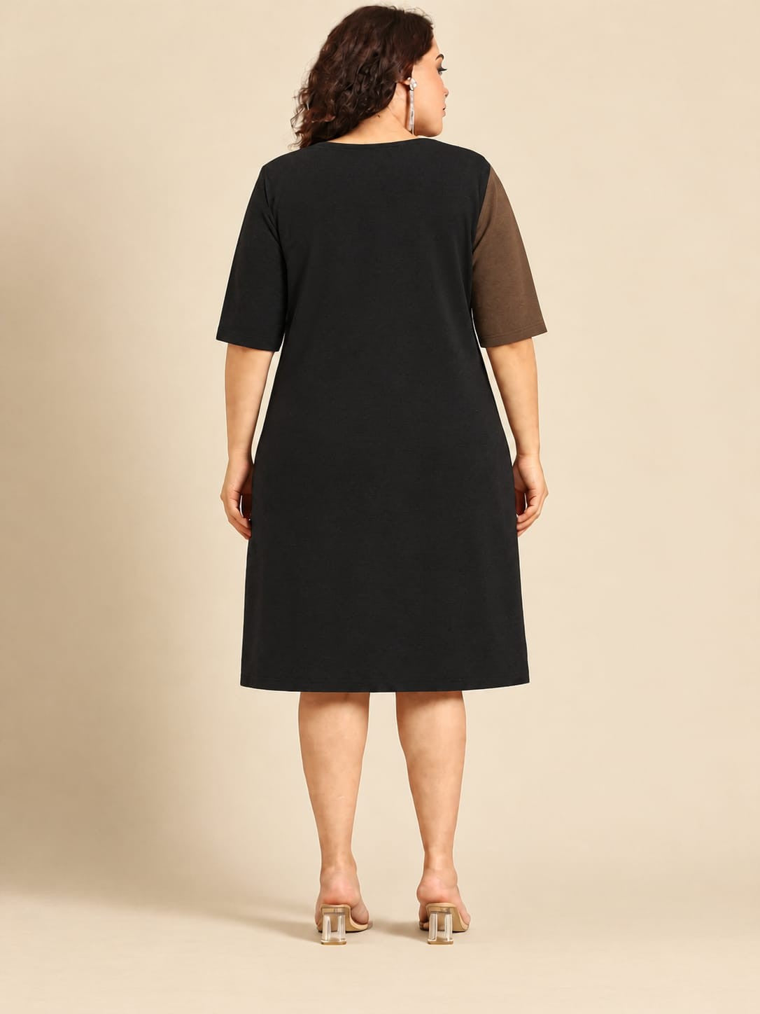 Black & Brown Colourblock Sheath Midi Dress