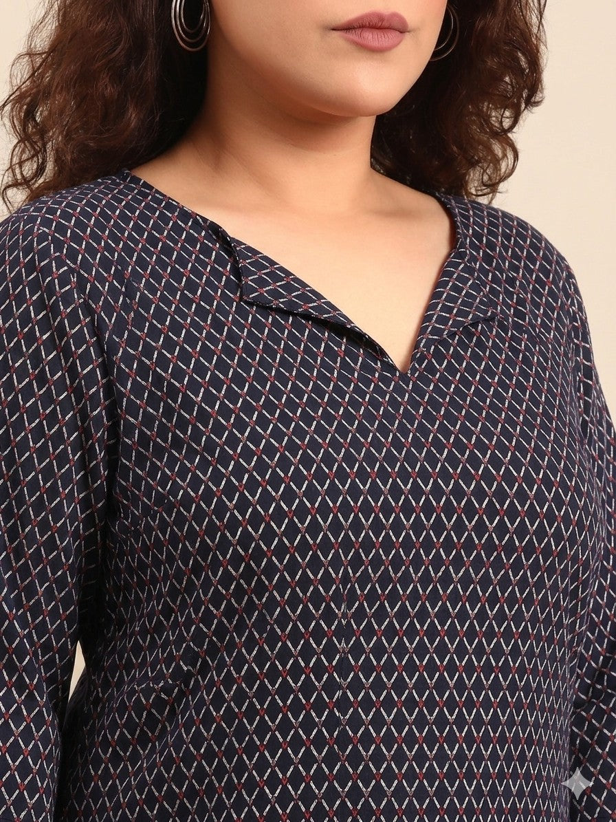 Navy Geometric Printed Sheath Dress
