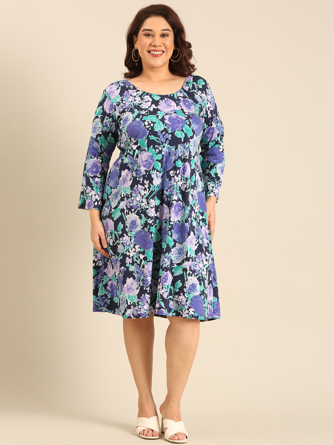 Navy Floral Printed Dress