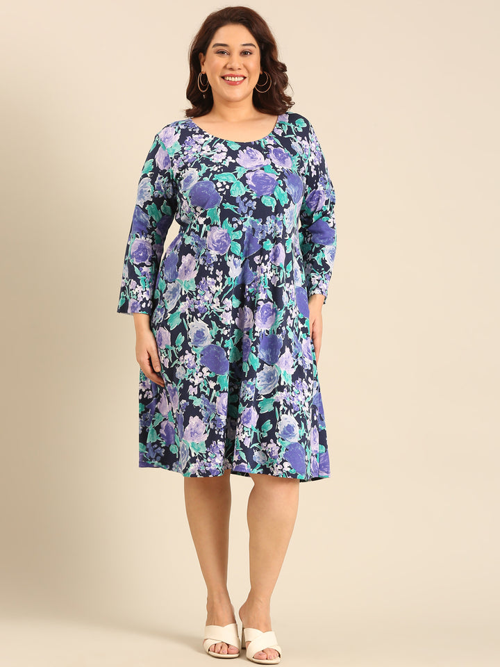 Navy Floral Printed Dress